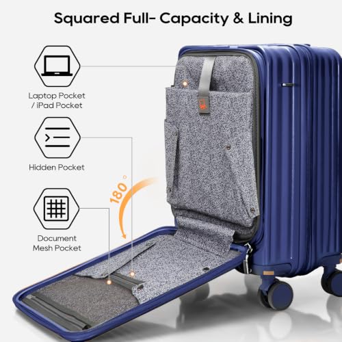 Joyway Luggage Sets 5 Piece with Front Pocket, Expandable Top Opening Suitcase Set, PC Hardside Carry on Suitcase with Spinner Wheels and TSA Lock (Blue) - color: Blue, size: 5 Piece Set (20/24/28 Inch)