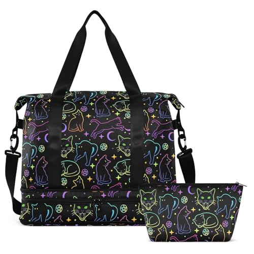 Travel Duffel Tote Bag Witchcraft Black Cats Sports Duffel Bag with Wet Pocket Weekender Overnight Bag for Women Men Gym Bag, Carry On Bag Hospital Bag for Labor and Delivery - color: Skull 16