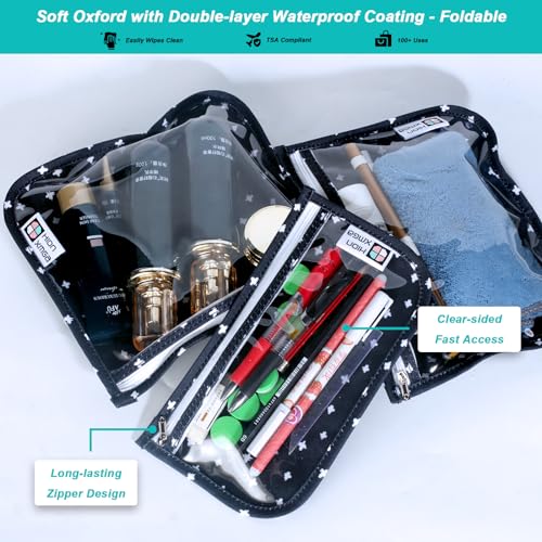 HIONXMGA Set of 3 Clear Travel Toiletry Bag, TSA Approved, Quart Size S/M/L - color: PlusXX