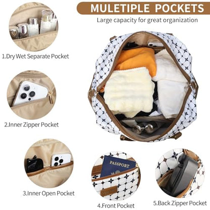 3PCS Weekender Bags for Women Large Overnight Bag, Brown Argyle - color: Brown Argyle