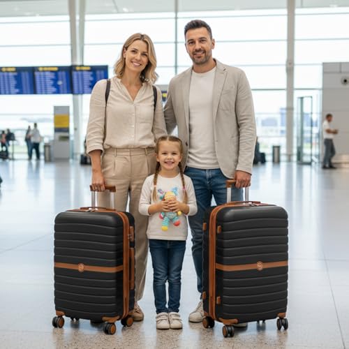 Kono Expandable Carry On Luggage 22x14x9 Airline Approved with Spinner Wheels, 20 Inch Durable PC+ABS Hardshell Travel Suitcase Rolling Luggage with Lock, Black/Brown - color: Black/Brown, size: Carry-on 20-inch