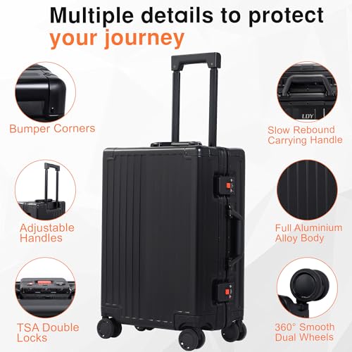 VentureVault All Aluminum Zipperless Carry On Luggage, 20 Inch, Black - color: Black, size: 20