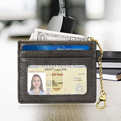 SEAVILIA Credit Card Holder Small Keychain Wallet for Women RFID Blocking - color: Deep Grey