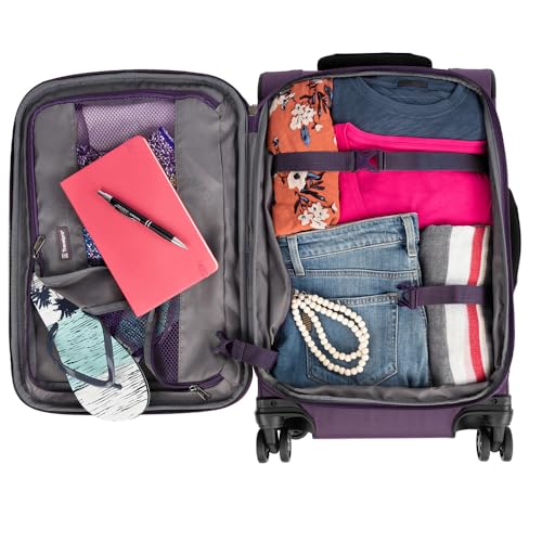 Travelpro Tourlite Softside 2-Piece Set, Expandable Luggage, 4 Spinner Wheels, Lightweight Suitcase, 21" Carry-On, 25" Checked Medium, Deep Purple - color: Deep Purple, size: 2-Piece Set (21/25)