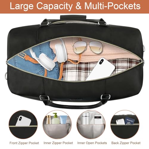 ITIEZY Weekender Bag for Women 21.5" Travel Duffel Large Carry On Bag 3PCS - color: 6-Black