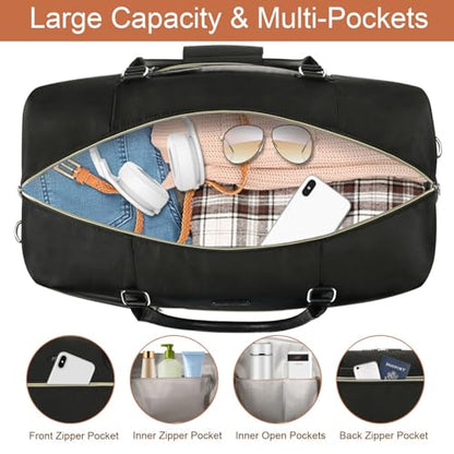 ITIEZY Weekender Bag for Women 21.5" Travel Duffel Large Carry On Bag 3PCS - color: 6-Black