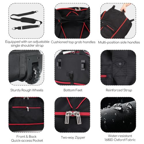 31” 95L Expandable to 125L Foldable Wheeled Duffle Bag, Black Red - color: Black Red