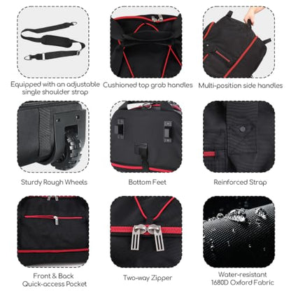 31” 95L Expandable to 125L Foldable Wheeled Duffle Bag, Black Red - color: Black Red