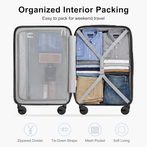 20 Inch Carry On Luggage 22x14x9 Airline Approved Suitcase, Black - color: Black, size: 20 Inch - Carry-on