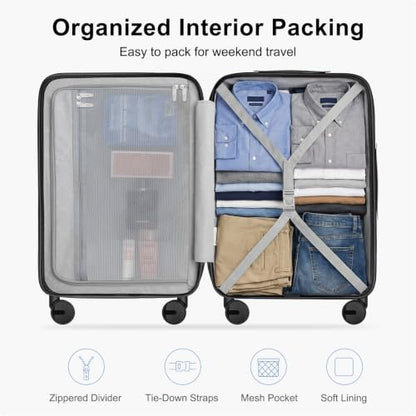 20 Inch Carry On Luggage 22x14x9 Airline Approved Suitcase, Black - color: Black, size: 20 Inch - Carry-on