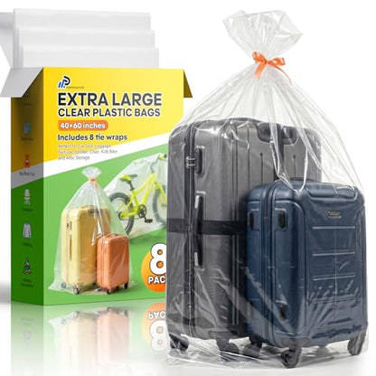 40x60 Inch Extra Large Clear Plastic Storage Bag for Luggage Cover, 8 Pack - size: X-Large (40"x60")
