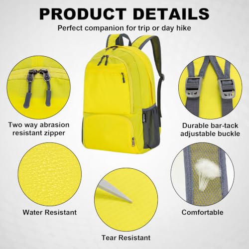 HOLYLUCK 20L lightweight packable Hiking Daypack Foldable Backpack for Men Women Small Travel Outdoor Foldable Shoulder Bag - color: Yellow