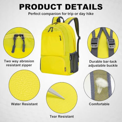 HOLYLUCK 20L lightweight packable Hiking Daypack Foldable Backpack for Men Women Small Travel Outdoor Foldable Shoulder Bag - color: Yellow