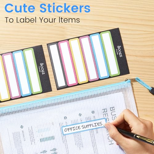 Sooez 24 Pack Mesh Zipper Pouch with Sticky Labels, A4 Mesh Bags Organizer - color: Black, size: 24Pack