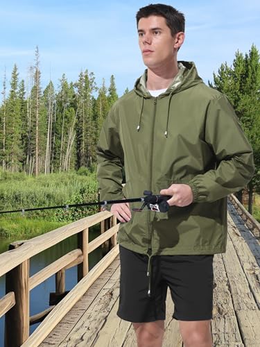 UIQUR Mens Rain Jacket Raincoat Waterproof Windbreaker - color: Army Green, size: X-Large