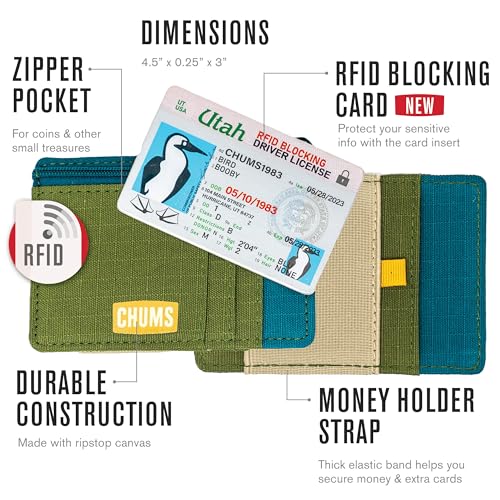 Chums Bandit Zip Compact Wallet, Slim RFID Wallet (Summit) - color: SUMMIT