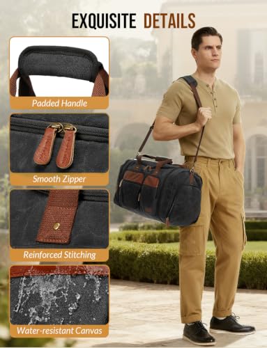Waxed Canvas Duffle Bag for Travel 50L Expandable, Dark Grey - color: Waxed Dark Grey, size: Large 50 L