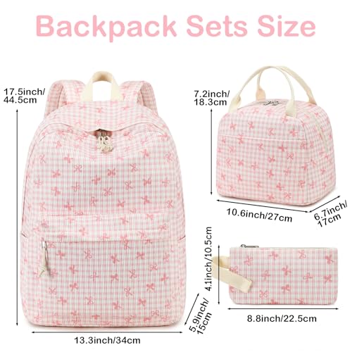 LEDAOU Girls Backpack, Kids School Bookbag, Backpack for Kids and Teens - color: Pink Bow Checkered