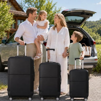3-Piece ABS Hardshell Luggage Set, Lightweight Durable Suitcases with 4 Silent Spinner Wheels, TSA Lock & Scratch-Resistant Surface, 20"/24"/28", Black - color: Black+Solid