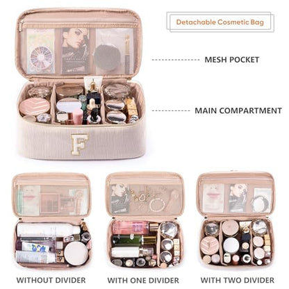 AMOIGEE Initial Makeup Bag Organizer,Personalized Double Layer Train Case, Travel Toiletry Bag for Makeup Brushes for Teens Girl, Skincare Gift Set, Initial Cute Cosmetic Make Up Bag for Women - size: F