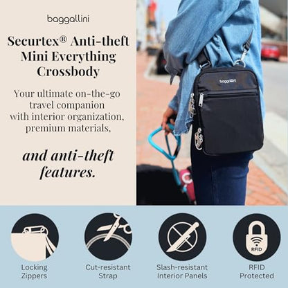 Baggallini Securtex® Anti-theft Mini Everything Crossbody Bag, 6.3"x8.25" Rfid, Locking Zippers & Cut-resistant Strap - color: Moonrock