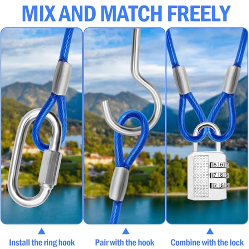4.7mm(3/16") Steel Security Cable with Loops, Bike Lock Cable, 1Pack - color: Blue, size: 30FT-(1Pack)