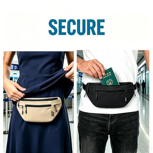 Money Belt for Travel RFID Blocking Passport Holder (black) - color: black