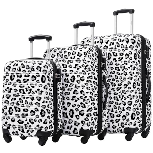 Merax 3-Piece Luggage Set,Leopard Print Hardshell Suitcases.White+Black - color: White+Black Leopard, size: 3 Piece(20/24/28)