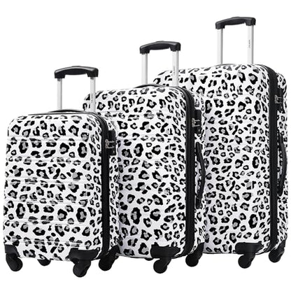 Merax 3-Piece Luggage Set,Leopard Print Hardshell Suitcases.White+Black - color: White+Black Leopard, size: 3 Piece(20/24/28)