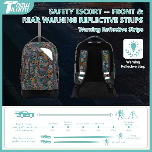NEW TILAMI 18-Inch Rolling Backpack 6-Wheel for Kids School Travel - color: Cats