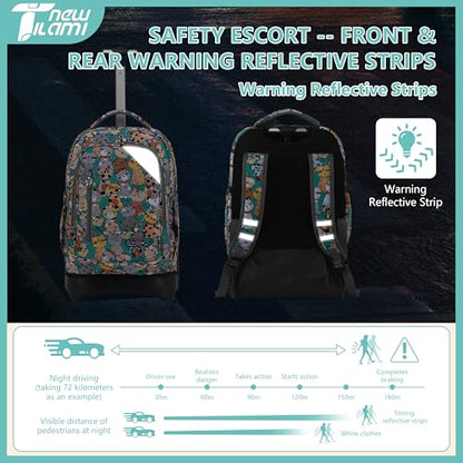 NEW TILAMI 18-Inch Rolling Backpack 6-Wheel for Kids School Travel - color: Cats