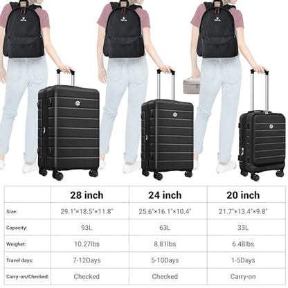 Keytang Classic Lightweight Hardside Expandable Spinner Wheels Luggage Suitcase W/TSA Lock 3-Piece Set with Backpack and Cosmetic Makeup Bag (5 Piece Set,Black) - color: Black, size: 777-5PCS (Front Open)