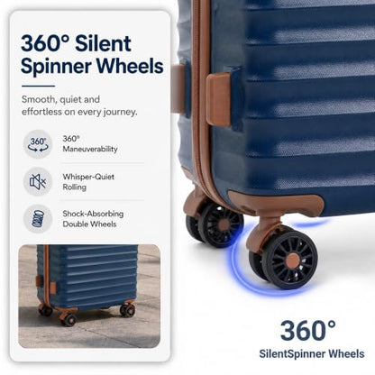 Carry On Luggage 22x14x9 Airline Approved Suitcase with Wheels, 3 Piece - color: Dark Blue, size: 3 Piece Sets (20/BP/TB)