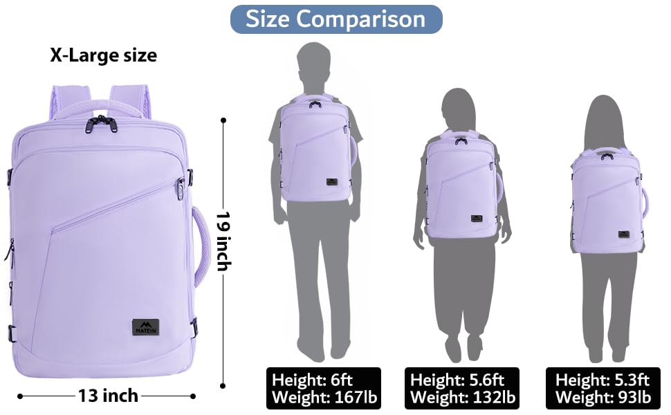 MATEIN Light Purple Carryon Backpack, 40L Airplane Approved Travel Backpack - color: Light Purple, size: X-Large