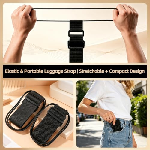 Luggage Straps for Suitcases, 2 Pack Adjustable Luggage Connector Straps, Elastic Add a Bag Strap for Carry On Luggage, Secure Travel Bungee Strap, Travel Accessories, Black