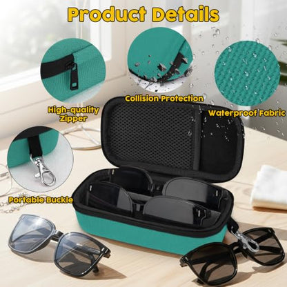 Double Eyeglasses Case, Hard Shell Glasses Case for Men Women - color: Teal