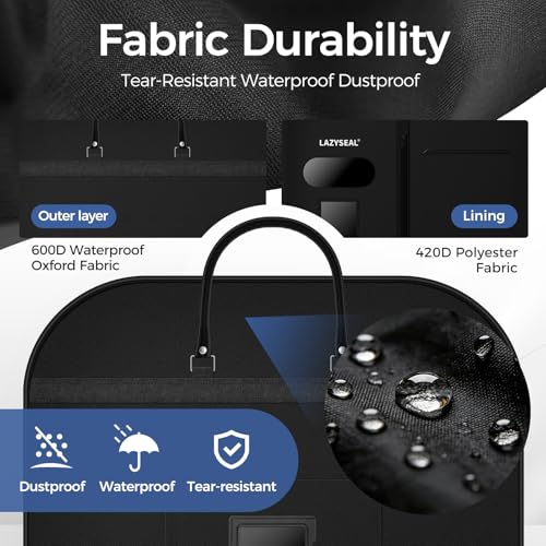 43'' Suit Garment Bag for Travel, 600D Oxford Fabric, Black