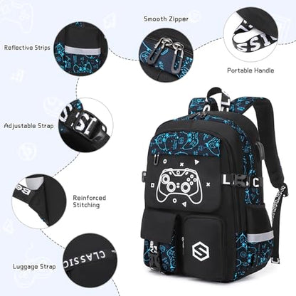 Scothen Boys Backpack, Cool Luminous Kids School Backpacks with Lunch Bag - color: Blue Pattern