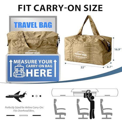 Veki Large Duffle Bag for Travel, Lightweight Carry On Bags, Khaki, L - color: Khaki, size: L