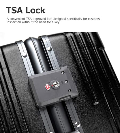feilario PC Hardside Carry On Luggage, Aluminum Frame, TSA Lock, Cup Holder - color: A-Jet Black