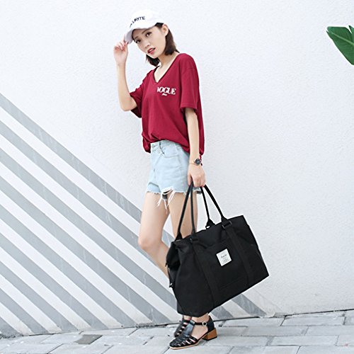 Unisex Large Travel Weekender Bag Overnight Duffle Bag Gym Tote Bag in Trolley Handle (Black) - color: Black