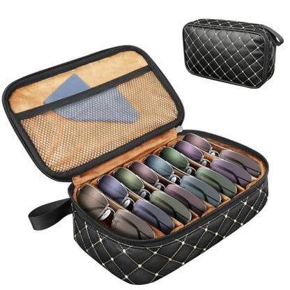 Illumifun Travel Sunglasses Organizer – Hard Shell Case with 7 Adjustable Slots, Portable Eyewear Storage Box for Men & Women