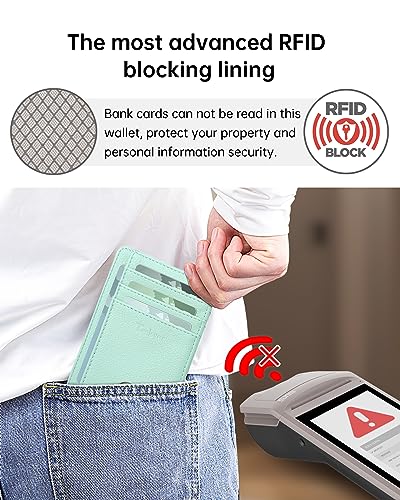 Teskyer Slim Minimalist Wallet for Men, RFID Front Pocket Card Holder - color: Lichee Light Green