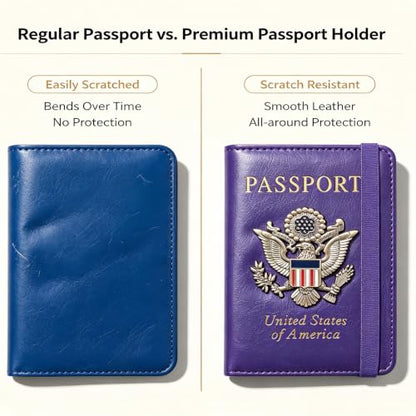 Premium Passport Holder for Travel RFID Blocking Passport Cover Slim - color: Purple