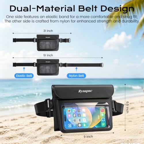 2 Pack Waterproof Fanny Pack, IPX8 Double Space Phone Pouch Dry Bag - color: Black+Blue