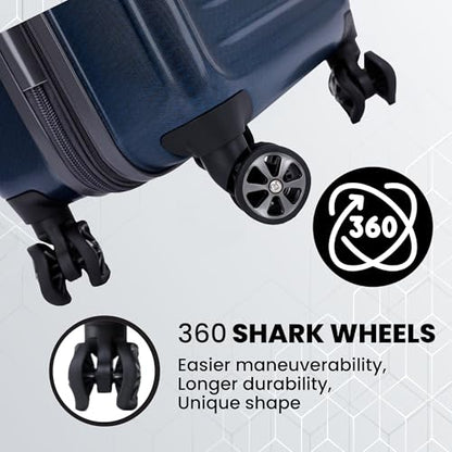Spyder Rails 25 Inch Expandable Hardside Checked Suitcase with 360° Spinner Wheels, TSA Approved Lock - color: Carbon Blue, size: Medium Checked
