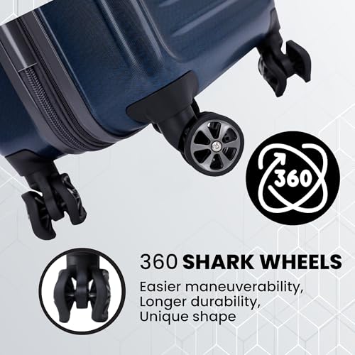 Spyder Rails 3 Piece Luggage Set with 360° Spinner Wheels, TSA Approved Lock (20 Inch Carry-On, 25 Inch Checked, 29 Inch Checked) - color: Carbon Blue, size: 3-Piece Set