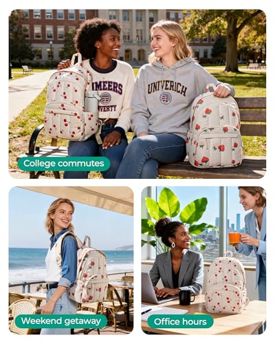BAGSMART College Laptop Backpack,Cute Travel Backpack for Women,Quilted Computer Bookbag - color: 16-strawberry Print