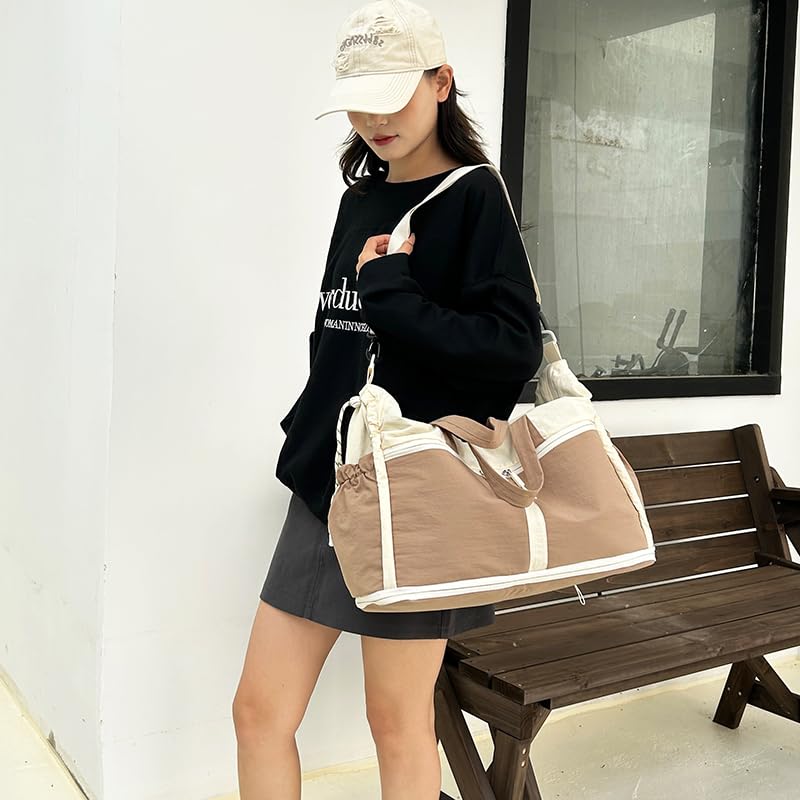 Expandable Travel Duffel Bag for Women Men Gym Bag Weekender Overnight Bag - color: Khaki