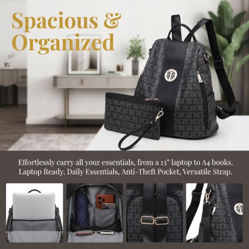 Women Backpack Purse Anti Theft Convertible Leather Travel Shoulder Bag - color: 0-black